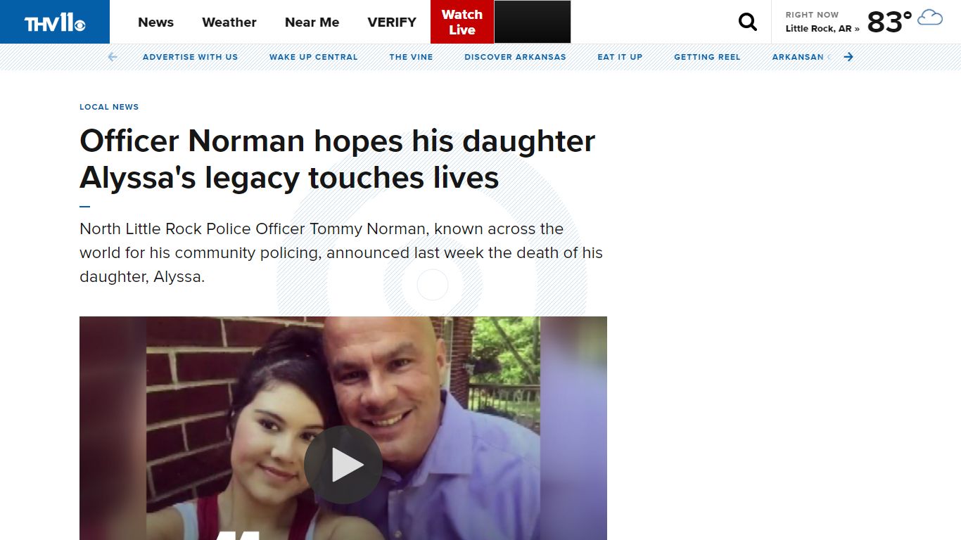 Officer Norman hopes his daughter Alyssa's legacy touches lives - KTHV